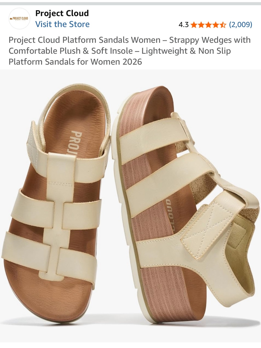 Women's Cream Strappy Wedge Sandals